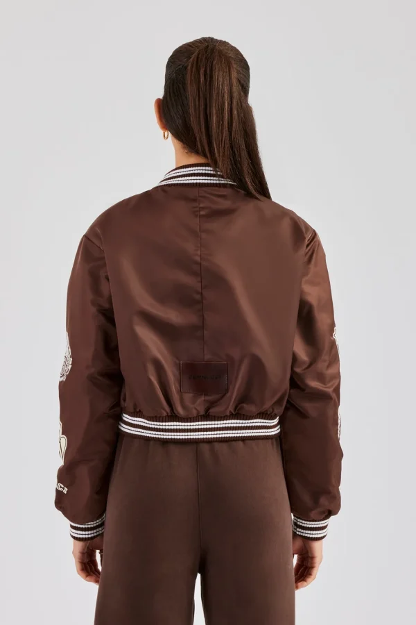 Oversized 17 Nylon Applique Badge Bomber - Chocolate