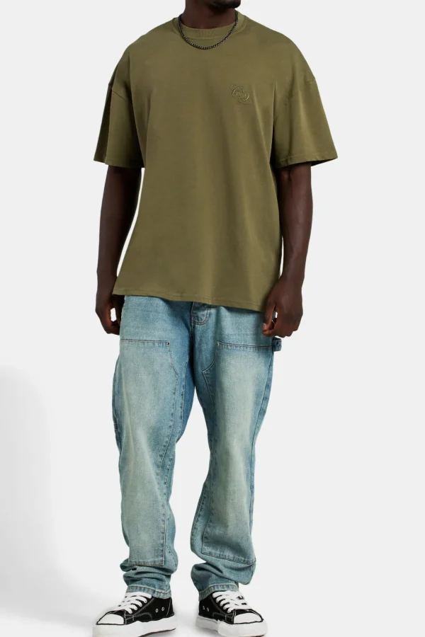 Oversized C 3D Embroidered T-Shirt - Khaki