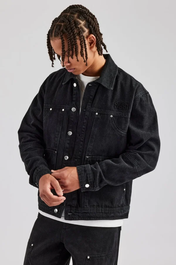 Oversized Carpenter Denim Jacket & Baggy Jean - Washed Black