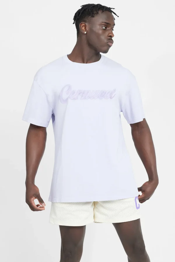 Oversized Cernucci Classic Embroidered T-Shirt - Lilac