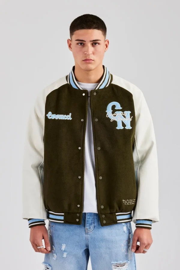 Oversized CN Applique Bomber Jacket - Green