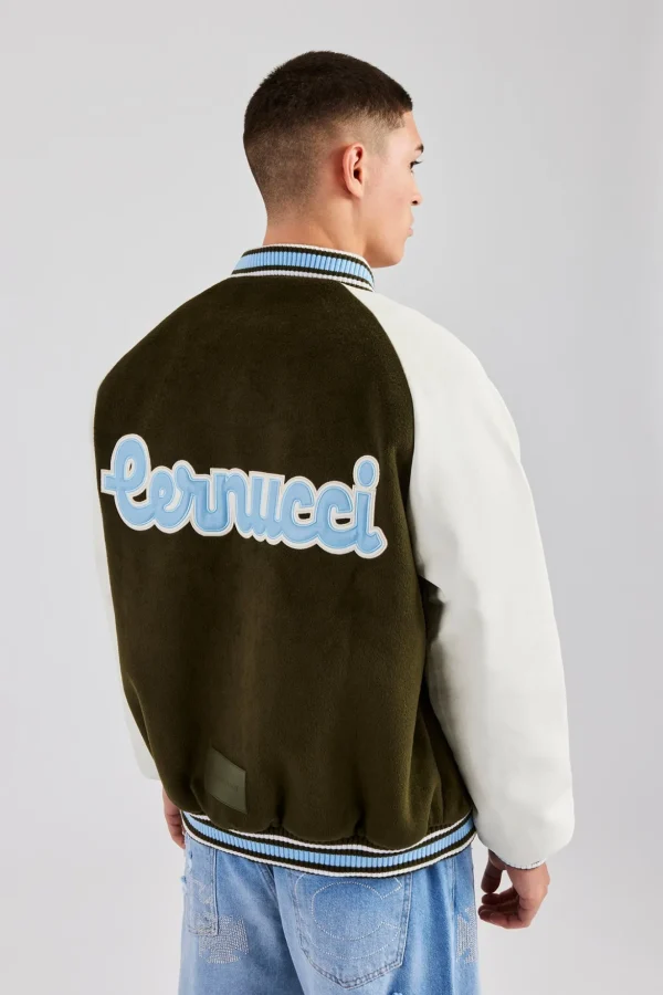 Oversized CN Applique Bomber Jacket - Green