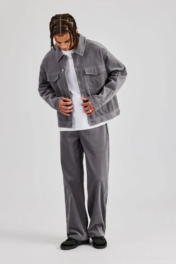 Oversized Cord Jacket & Straight Leg Trouser - Grey