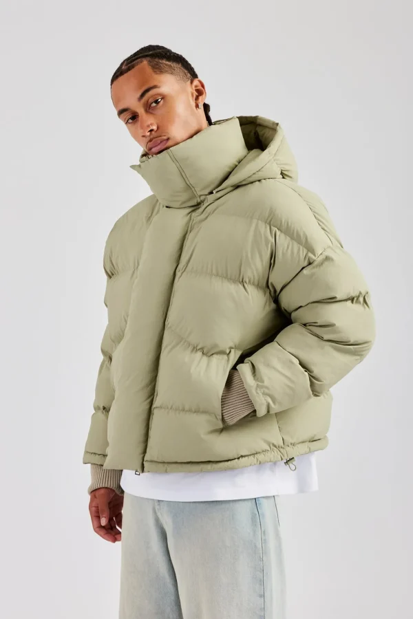 Oversized Hooded Puffer Jacket - Sage