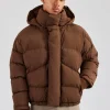 Oversized Hooded Puffer Jacket - Brown