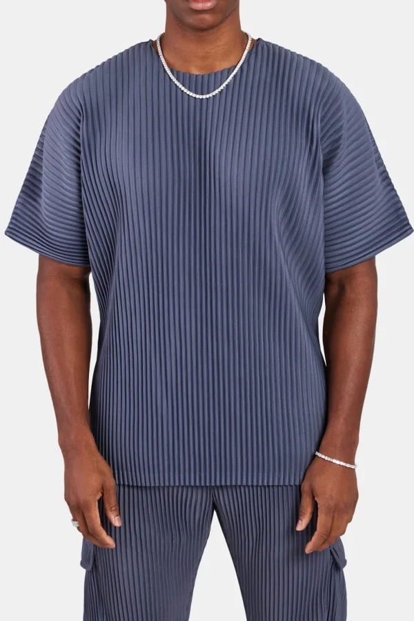 Oversized Pleated T-Shirt - Dusty Blue