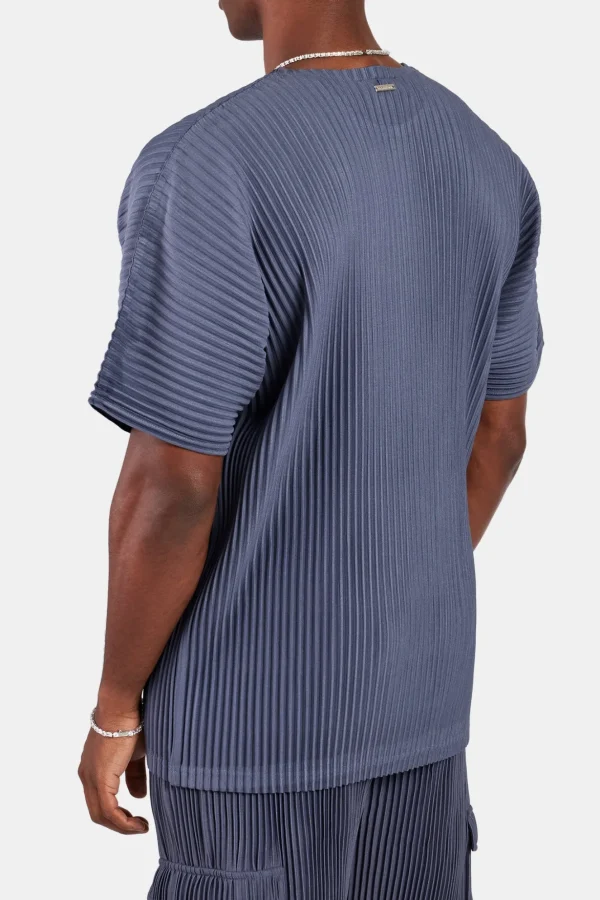 Oversized Pleated T-Shirt - Dusty Blue