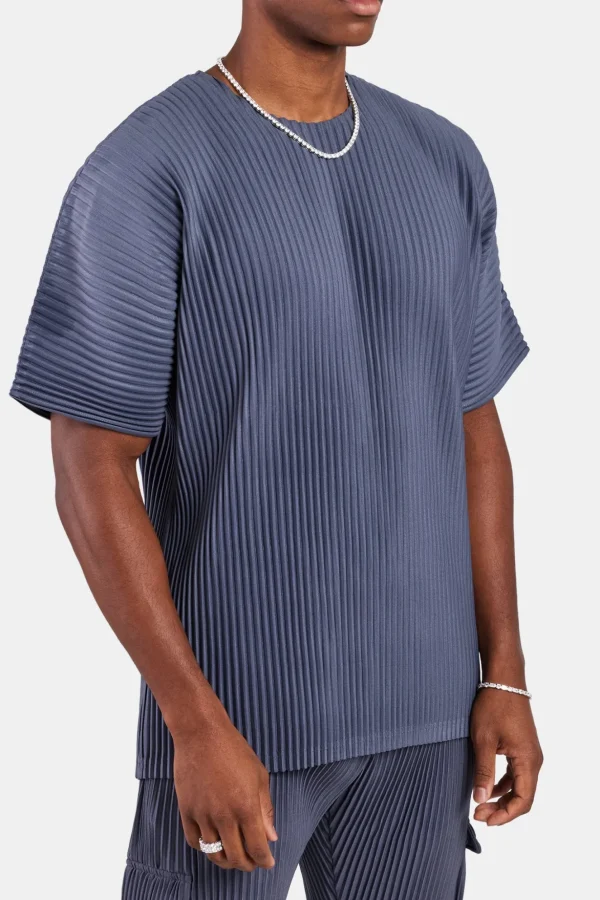 Oversized Pleated T-Shirt - Dusty Blue