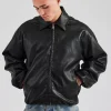 Oversized PU Bomber - Black