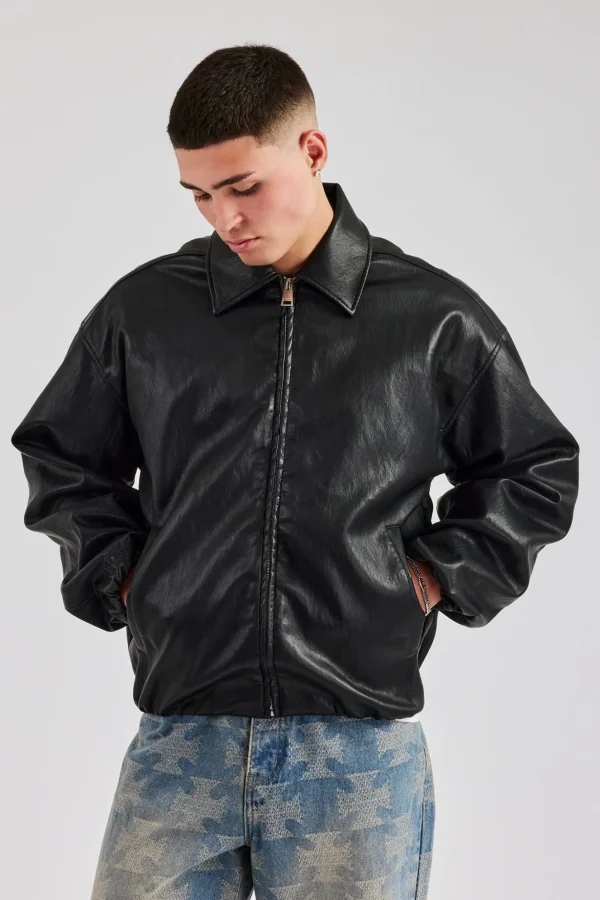 Oversized PU Bomber - Black