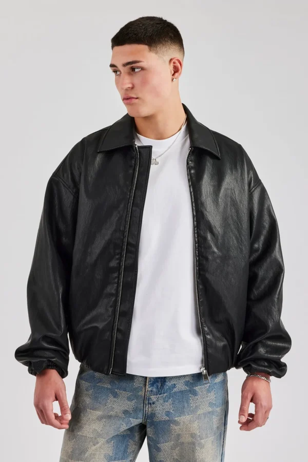 Oversized PU Bomber - Black