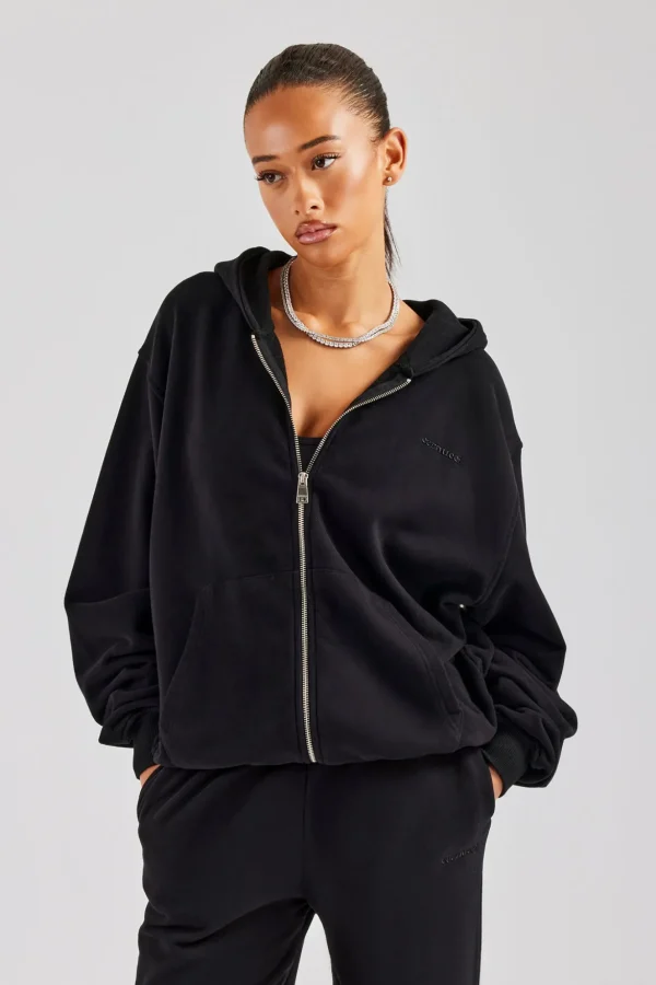 Oversized Zip Hoodie - Black