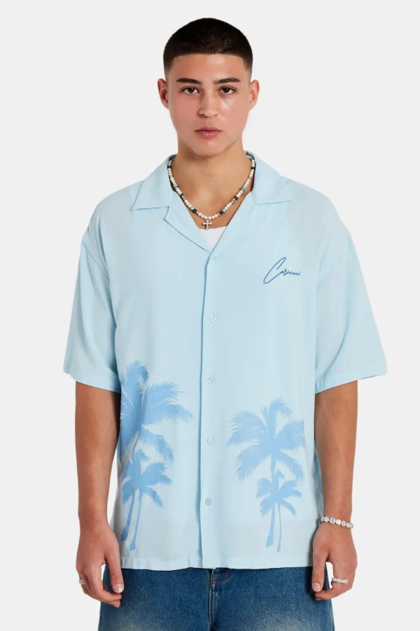 Palm Print Shirt - Light Blue