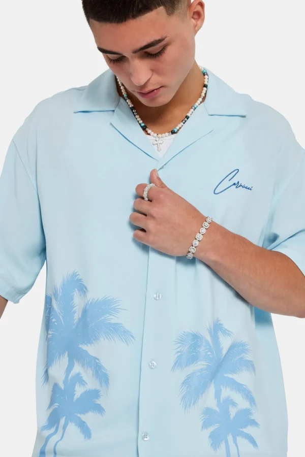 Palm Print Shirt - Light Blue