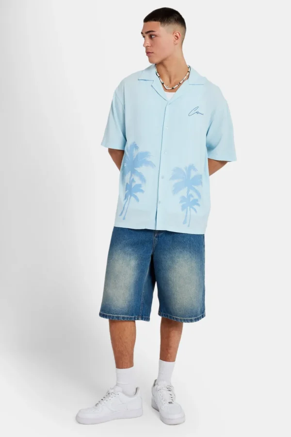 Palm Print Shirt - Light Blue