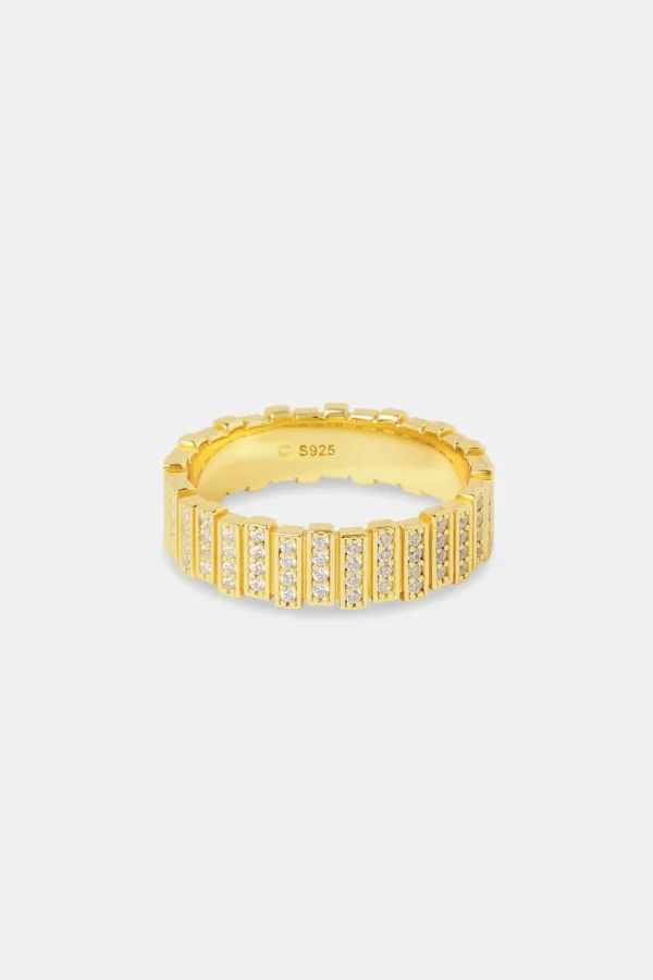 Panelled Iced Ring - 6mm - Gold