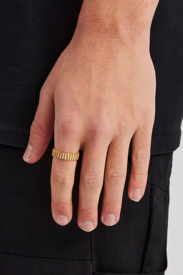 Panelled Iced Ring - 6mm - Gold