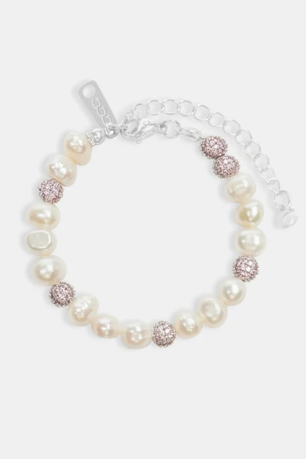 Pearl and Pink Iced Ball Bracelet