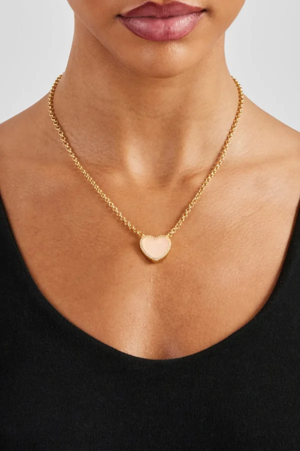 Pink Agate Heart Necklace - Gold