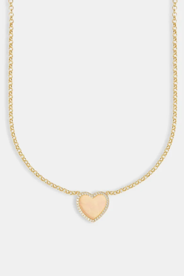 Pink Agate Heart Necklace - Gold