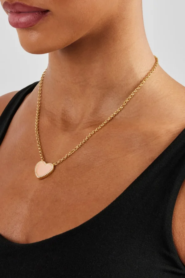 Pink Agate Heart Necklace - Gold