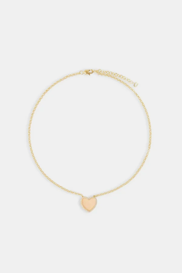 Pink Agate Heart Necklace - Gold