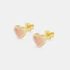 Pink Agate Heart Stud Earrings