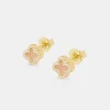 Pink Agate Iced Motif Stud Earrings - 8mm