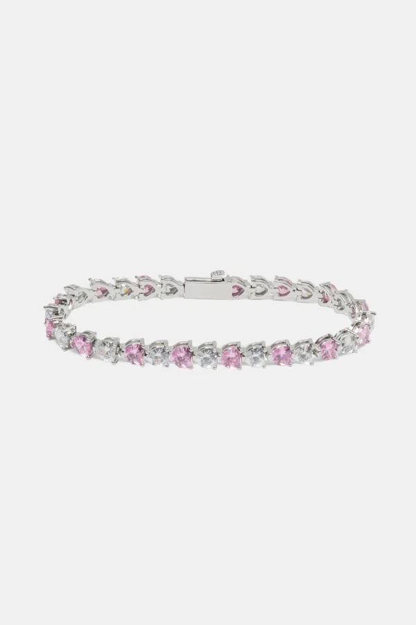 Pink & Clear Heart Tennis Bracelet - White