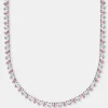 Pink & Clear Heart Tennis Chain - White