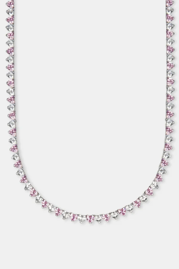 Pink & Clear Heart Tennis Chain - White