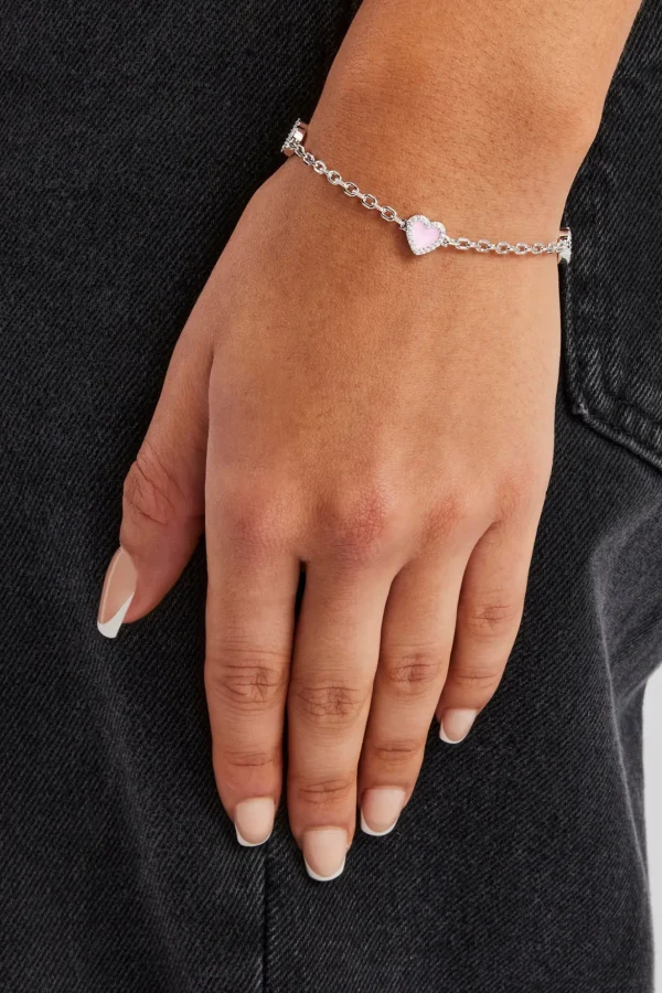 Pink Enamel Heart Rolo Bracelet - 8mm