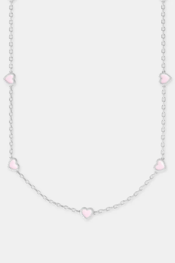 Pink Enamel Heart Rolo Necklace - 8mm