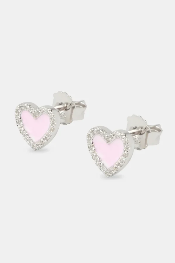 Pink Enamel Heart Stud Earrings - 6mm