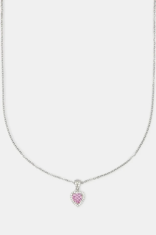 Pink Heart Bezel Necklace - White