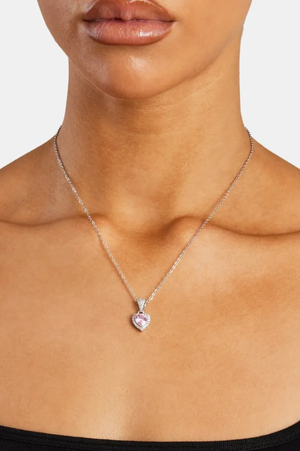 Pink Heart Bezel Necklace - White