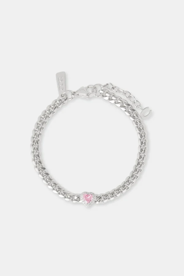 Pink Heart Cuban Bracelet - 5mm