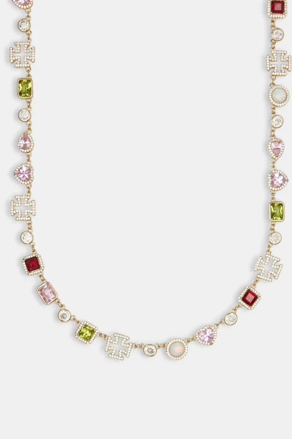 Pink Heart Multi Gem Chain & Bracelet - Gold