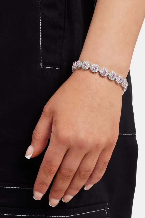 Pink Iced Floral Tennis Bracelet