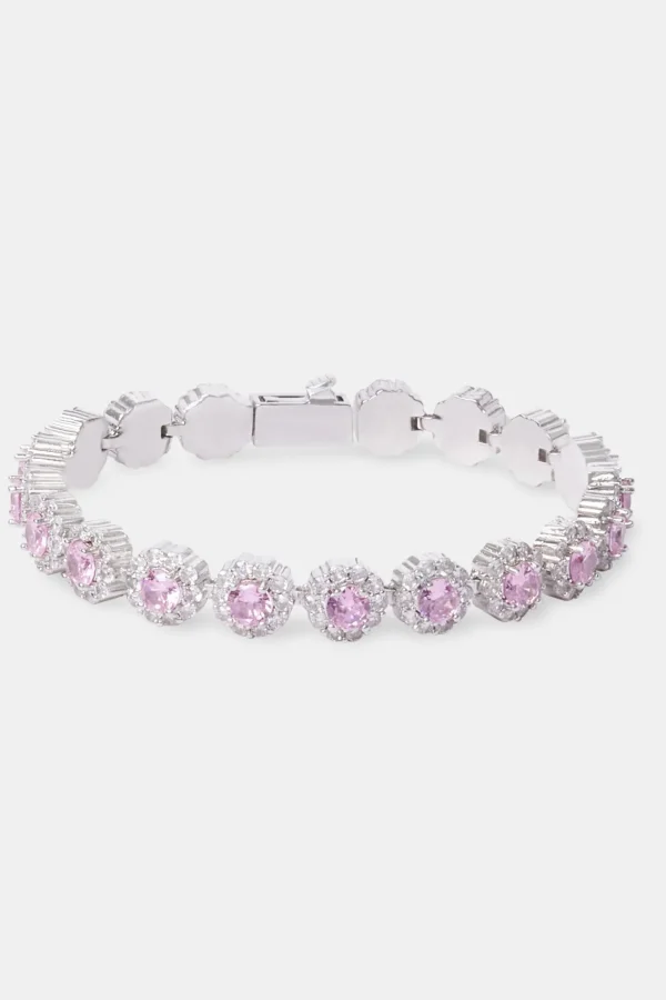 Pink Iced Floral Tennis Bracelet