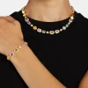 Pink Multi Gemstone Motif Necklace & Bracelet - Gold