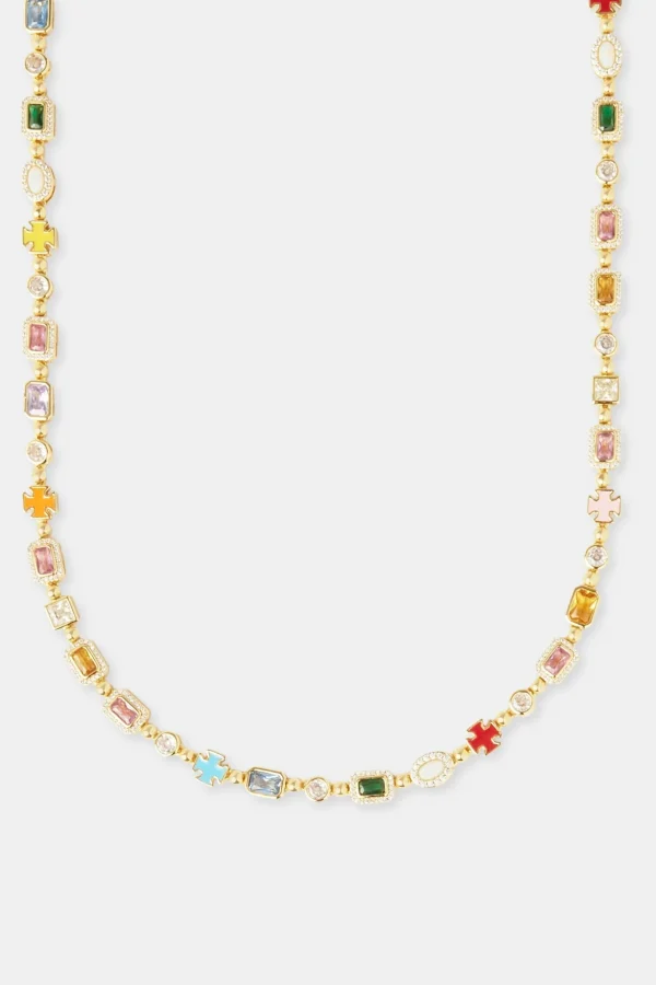 Pink Multi Gemstone Motif Necklace - 6mm