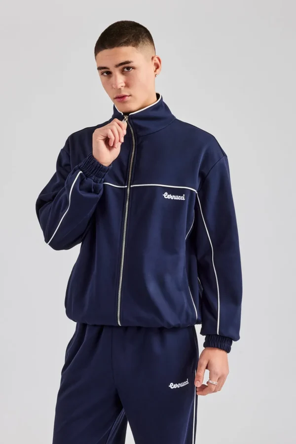 Piping Zip Through Jacket - Navy