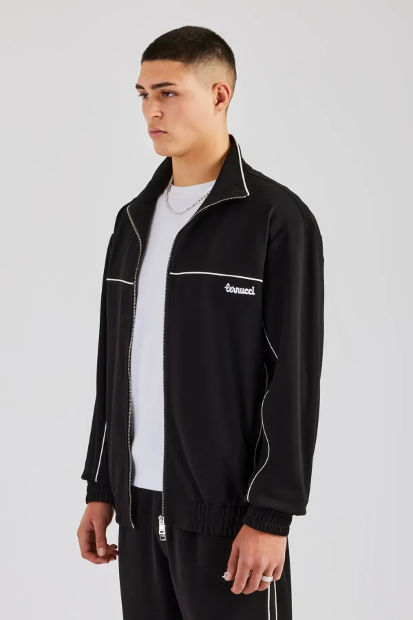 Piping Zip Through Jacket - Black