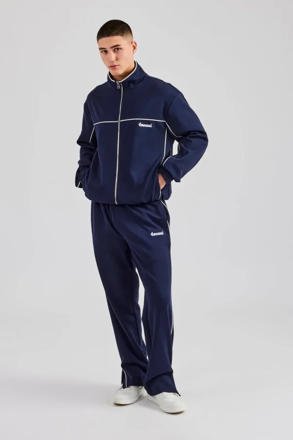 Piping Zip Through Tracksuit - Navy