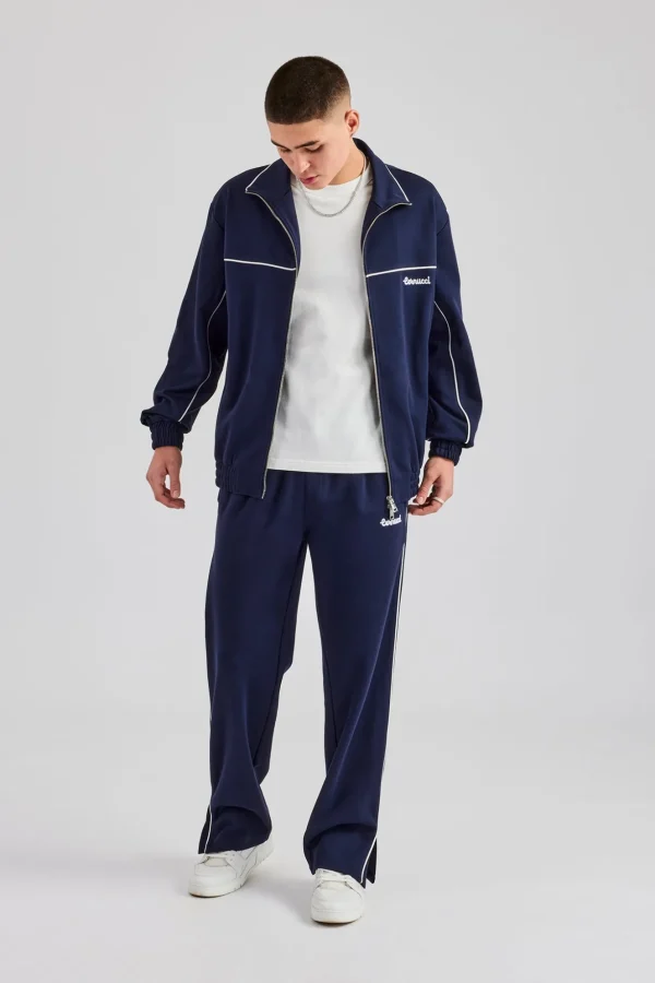 Piping Zip Through Tracksuit - Navy