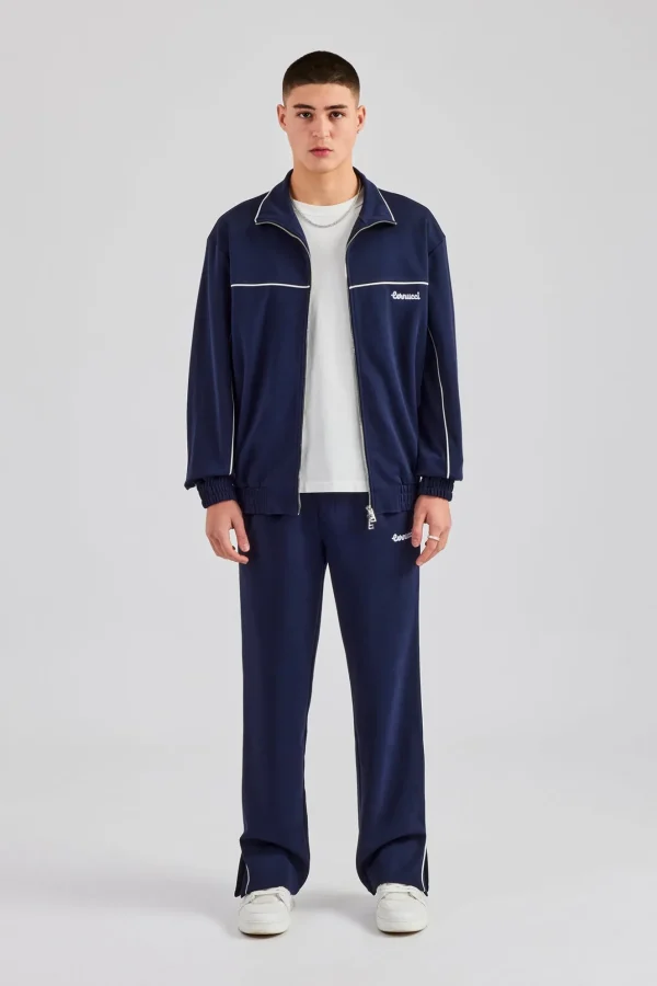 Piping Zip Through Tracksuit - Navy