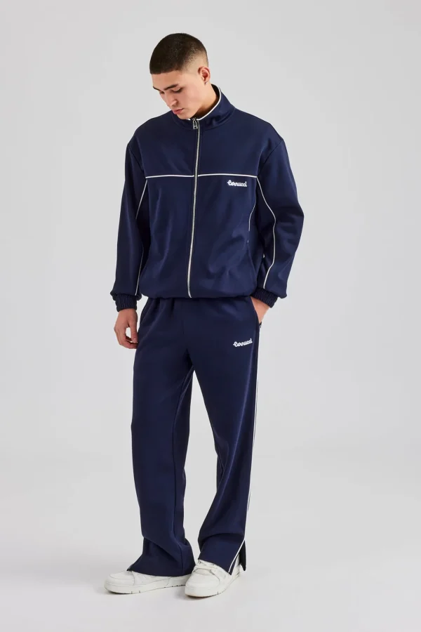 Piping Zip Through Tracksuit - Navy