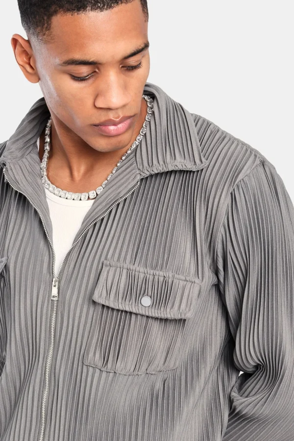 Pleated Utility Jacket  - Dark Grey