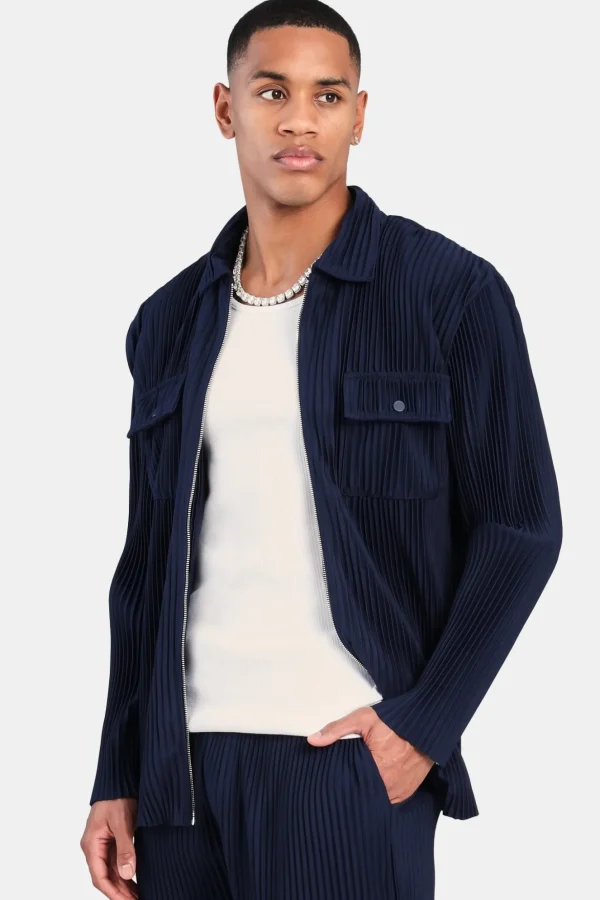 Pleated Utility Jacket  - Navy